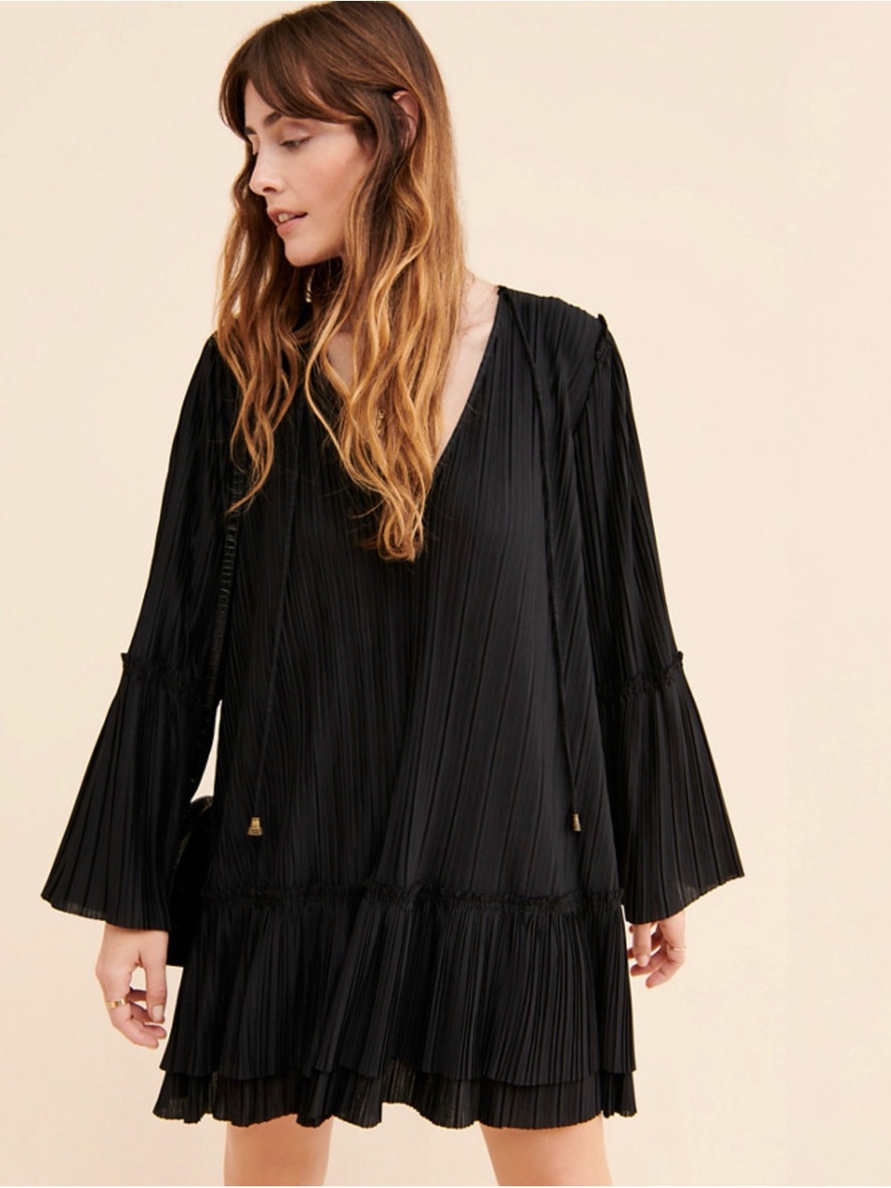 Free People Can't Help It Pleated Long Sleeve Mini Dress